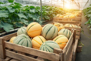 Organic melon cultivation greenhouse fruit farming background