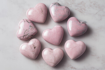 Beautiful pastel marble stones in heart shape top view