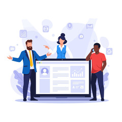 Team of professionals working on a website design project.