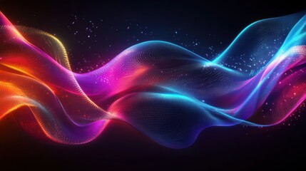 Abstract Neon Waveform Flowing Through Cosmic Particles