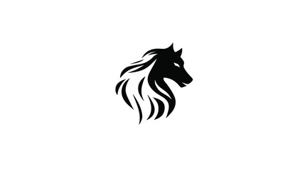 Striking Black Horse Head Silhouette with Stylized Flowing Mane. Powerful Equine Animal Icon on White Background.