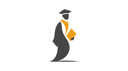 Minimalist graphic of a student in graduation cap and gown holding a diploma, symbolizing academic achievement, education, and success.