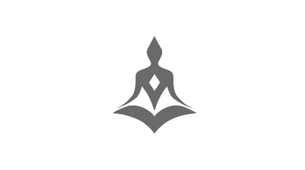 Minimalist Abstract Meditating Figure Logo Icon with Diamond and Open Book Elements Representing Wisdom, Inner Peace, Spirituality