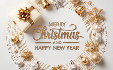 Merry Christmas Happy New Year Gold Ornament Wreath