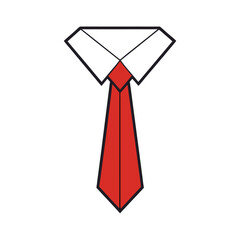 Red Tie and White Collar Icon on White Background necktie