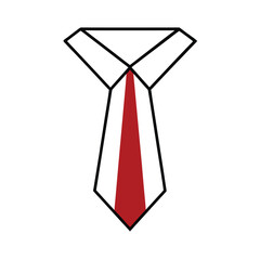 Red Tie and White Collar Icon on White Background necktie