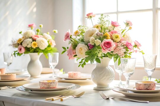 Elegant table setting with floral centerpieces for a special occasion