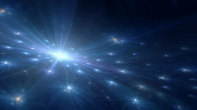 Abstract Blue Starburst with Light Rays and Scattered Particle Lights in a Dark Space