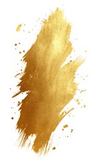 Abstract Golden Brush Stroke with Splatters Isolated on White Background