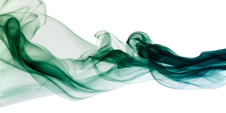Abstract green smoke flowing gracefully isolated on transparent background