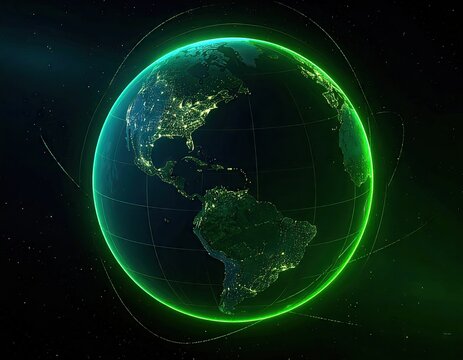 Glowing Earth globe with city lights in space - Powered by Adobe
