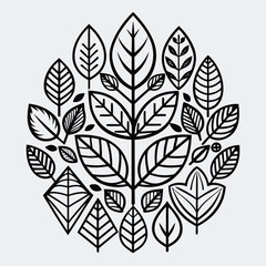 Fototapeta premium Stylized Black and White Leaf Pattern Mandala leaves