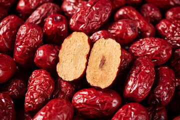 close up of jujube,dried red dates background.