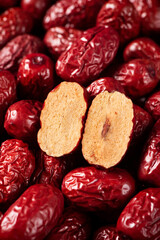 close up of jujube,dried red dates background.