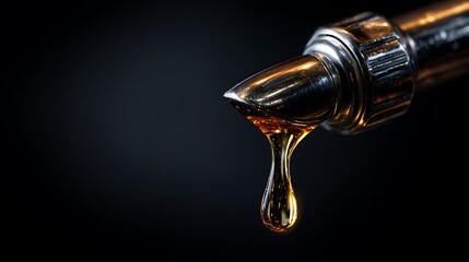 Dripping Gold Closeup of Viscous Golden Liquid Dropping from Metal Nozzle on Black