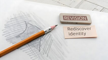 Pencil Sketch with Eraser and Revisions on White Paper