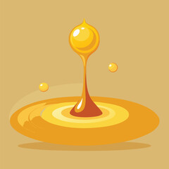 Thick golden honey drop forming concentric circles in a pool