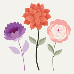 Three colorful stylized flowers on cream background