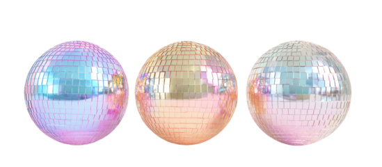 Three oval shaped iridescent beads isolated on transparent background