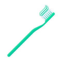 Teal toothbrush with toothpaste on bristles. Dental hygiene, oral care, morning routine, and health concepts. Flat vector illustration isolated on white background