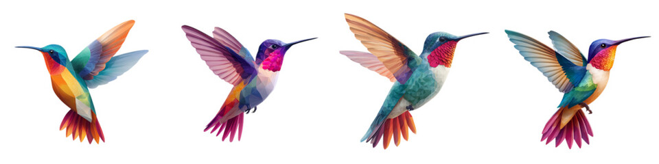 Vibrant Hummingbird Collection: Four Beautiful Flying Jewels, Perfect for Nature Designs, Spring Themes, and Elegant Branding Projects, Originally Created as Vector Art
