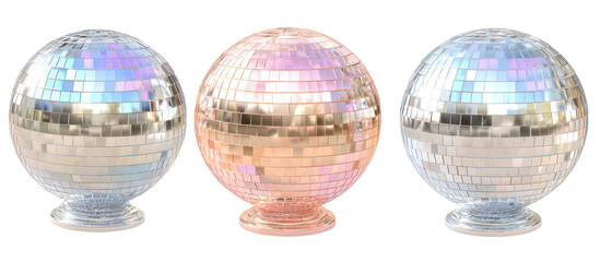 Three faceted egg shaped decorative objects isolated on transparent background