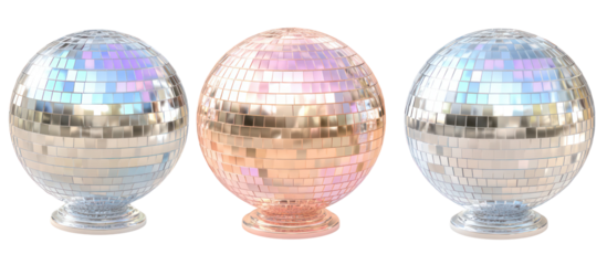 Three faceted egg shaped decorative objects isolated on transparent background