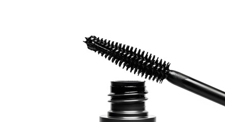 Close-up of Black Mascara Brush and Wand: Eye Makeup, Cosmetics, and Beauty Product