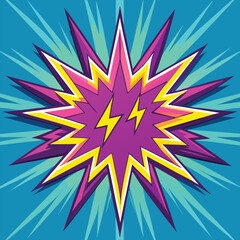 Vibrant Comic Book Explosion With Lightning Bolts Keywords: comic book, explosion, boom, pow
