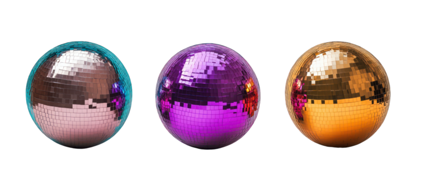 Three shiny metallic easter eggs in blue purple and gold isolated on transparent background