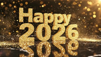 Happy New Year 2026 Golden Glitter Celebration Background.