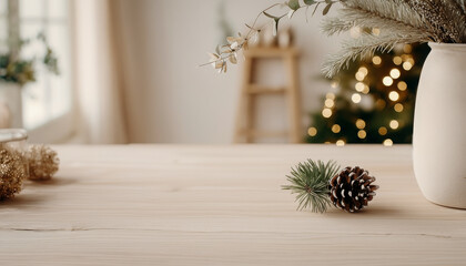 Natural pinecone decor on Christmas table
