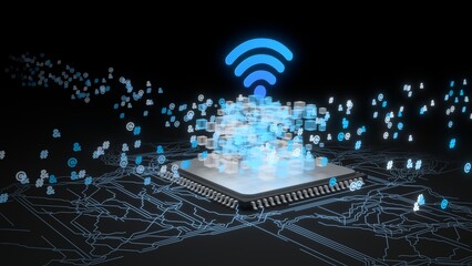 Internet Chip Network 3D illustration can be used in data transmission visuals, digital communication systems, IoT concepts, and global connectivity design