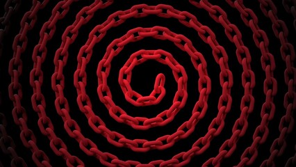 Red Chain Spiral Vortex restriction 3D illustration for debt cycle visualizations, social addiction concepts, and critical system security alerts
