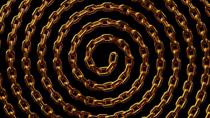 Golden chain spiral 3D representation can be used in luxury motion design, blockchain visuals, jewelry branding, and abstract art projects