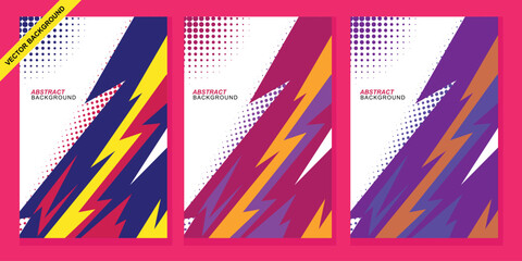 A set of abstract backgrounds featuring dynamic brush strokes, halftone patterns, and vibrant color palettes, suitable for modern design projects.