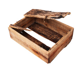 an old broken wooden box isolated on a white background