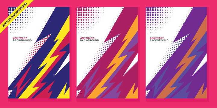 A set of abstract backgrounds featuring dynamic brush strokes, halftone patterns, and vibrant color palettes, suitable for modern design projects.