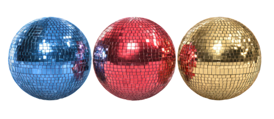 Three colorful metallic easter eggs isolated on transparent background