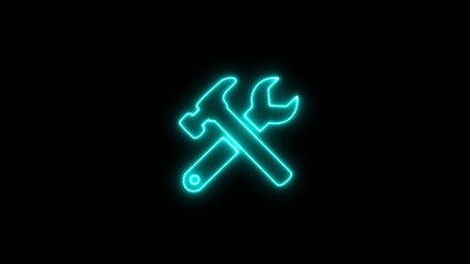 Glowing neon light setting tools icon. service tools icon on black background.