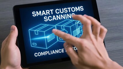 A futuristic smart customs scanning screen to streamline the concept of logistics and international trade. - Powered by Adobe