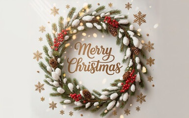 Snowy Gold Christmas Wreath with Text