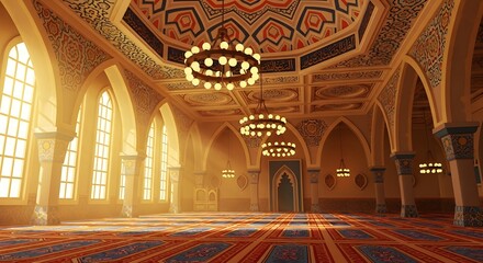 Obraz premium Ornate Mosque Interior with Sunlight and Arches