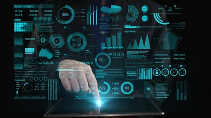 Explore a cutting-edge business analytics scene, showcasing interactive data visualizations and graphs designed for strategic decision-making and performance tracking. Cipher