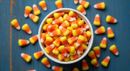Candy Corn Delight Sweet Halloween Bowl Orange Yellow Food Traditional Autumn Sugar Confection Festive Treat Fall Celebration Candy