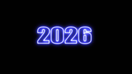Neon Design Highlighting the Year 2026. 2026 neon glowing happy new year background.