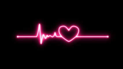 Glowing neon heart cardiogram line. Heartbeat neon line icon illustration.