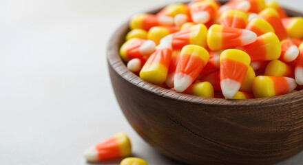 Candy Corn Delight Colorful Halloween Candies Close Up Sweet Treats Sugar Rush Autumn Harvest Festive Bowl Delicious Dessert Confectionery Snack