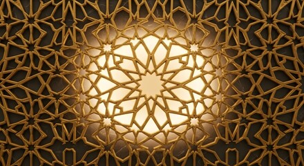 Warmly Lit Golden Islamic Geometric Star Pattern Background