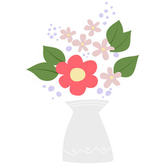 illustration of flowers with green leaves arrange in vase